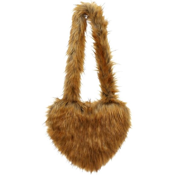 Women Faux Fur Heart Shaped Crossbody Bag Fluffy Y2K Trendy Large - Picture 1 of 7